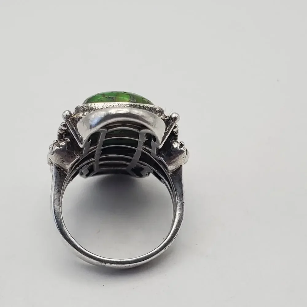 Vintage 925 Sterling Silver Green Copper Turquoise Ring Size 7.75